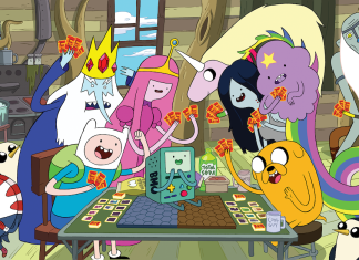 Floop the pig: ADVENTURE TIME CARD WARS 10th Anniversary Kickstarter campaign launches Classic incarnations of the Adventure Time gang gather in Finn and Jake's treehouse to play Card Wars.