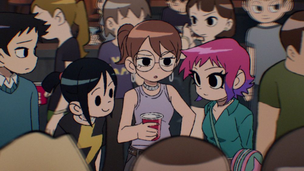 Knives, Julie, and Ramona at a party in Scott Pilgrim Takes Off