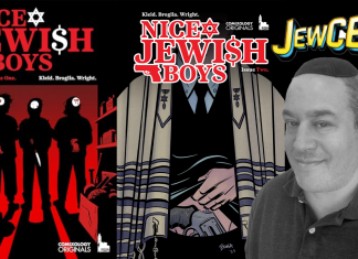 INTERVIEW: Neil Kleid talks brotherhood, betrayal, and bar mitzvahs in NICE JEWISH BOYS Black and white image of white man's face against background that reads "Nice Jewish Boys"