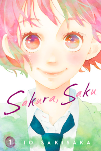 Sakura, Saku Vol. 1 cover featuring young person with pink hair wearing green sweater and blue tie
