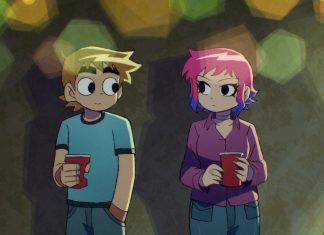 REVIEW: SCOTT PILGRIM TAKES OFF sees Ramona and friends take the lead Scotta nd Ramona standing together in Scott Pilgrim Takes Off