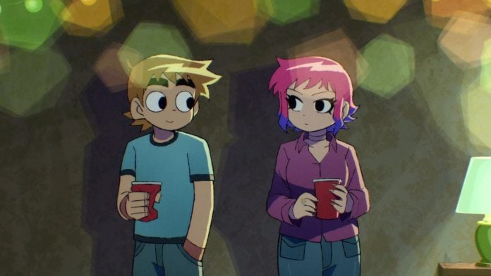 Scott and Ramona Scotta nd Ramona standing together in Scott Pilgrim Takes Off