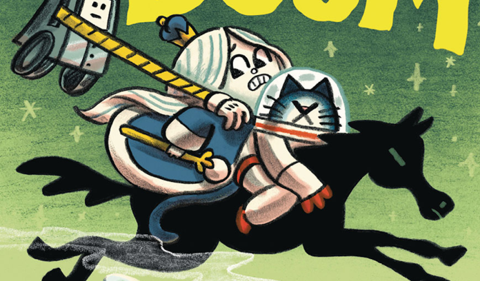 Soup of Doom The First Cat in Space and the Soup of Doom cover featuring the titular feline riding a steed with his friends