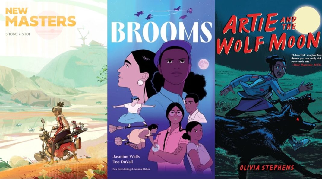 Covers for New Masters, Brooms and Artie and the Wolf Moon. From Jasmine Walls' 10 comic list.