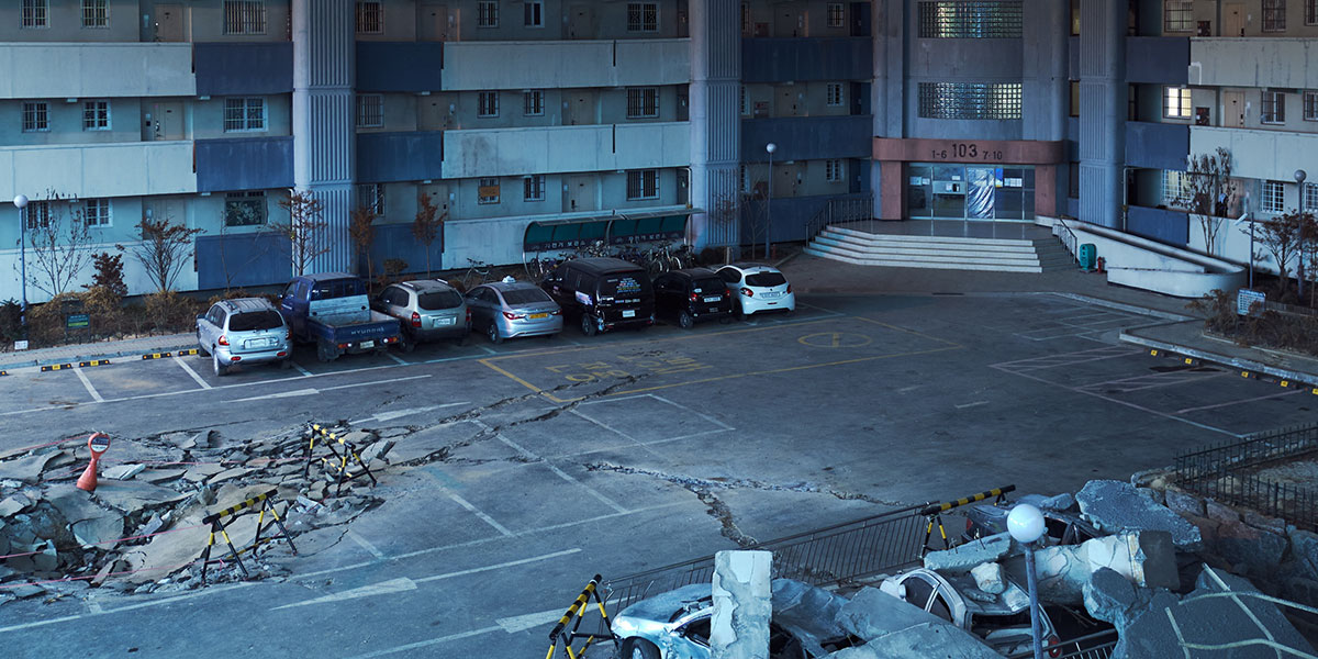 Concrete Utopia film; image depicts a South Korean apartment complex