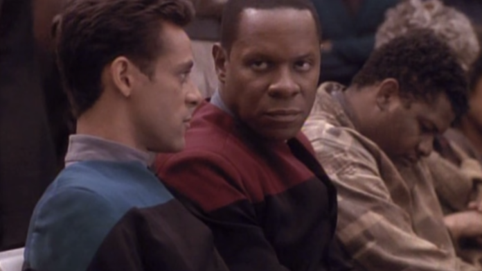 Countdown to the Bell Riots Julian Bashir (Alexander Siddig) and Ben Sisko (Avery Brooks) in a Sanctuary District in San Francisco, 2024. From Star Trek: Deep Space Nine, "Past Tense."