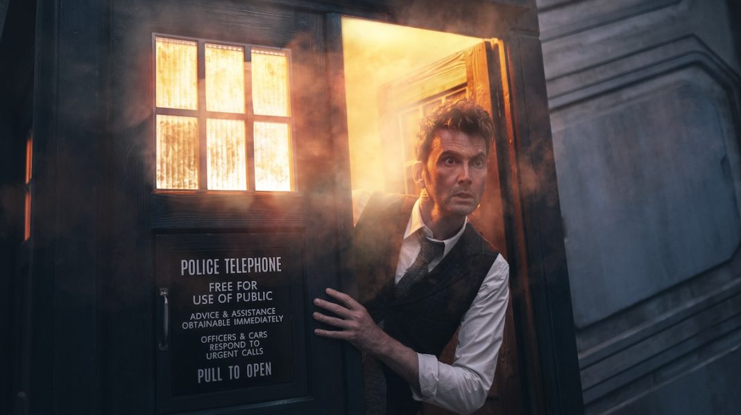 The Doctor (David Tennant) looks out the door of the TARDIS