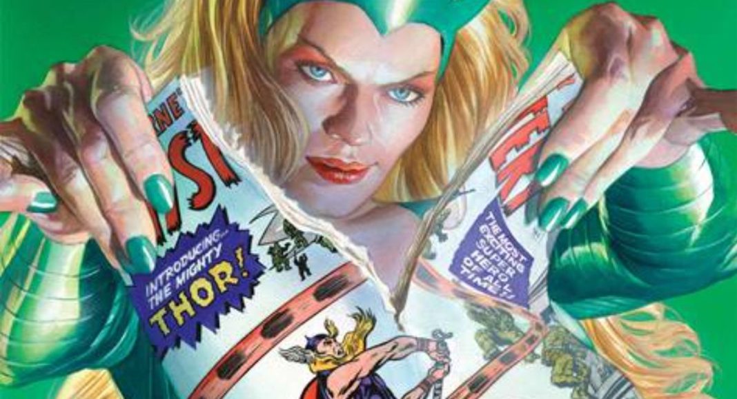Enchantress tearing up a copy of a Thor comic featured in Immortal Thor #9.