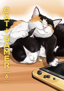 cat + gamer vol. 6 with two cats lying on top of each other and a game