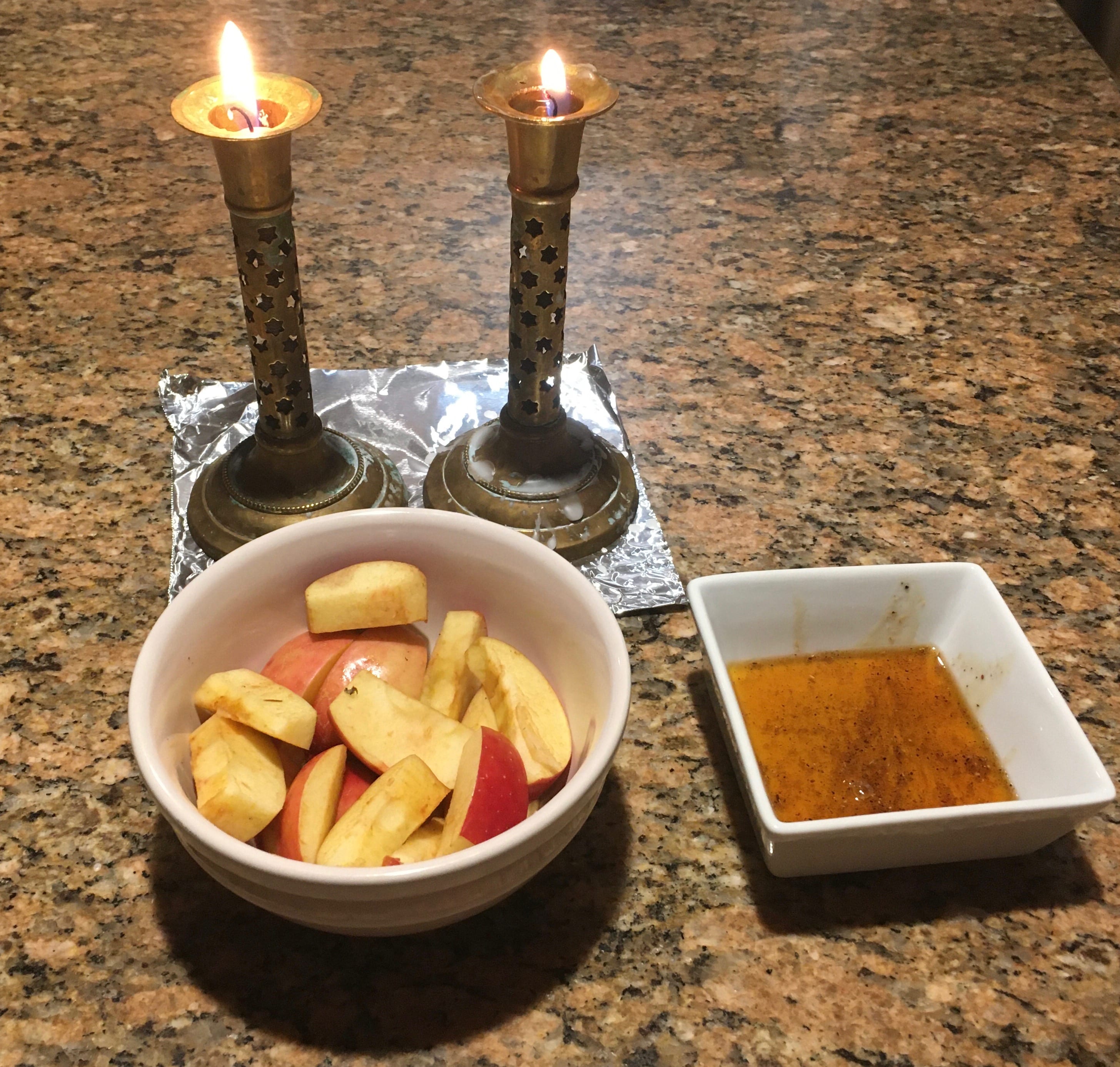 Seder with apples and candles