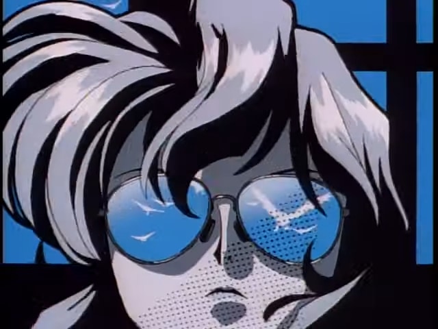 gunsmith cats woman with white birds reflected in sunglasses