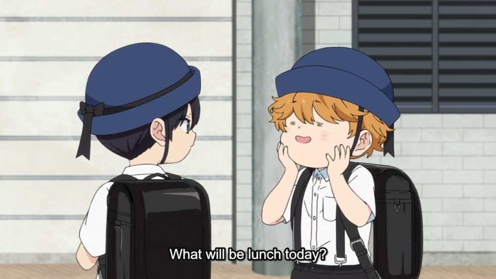 Two children talking about lunch
