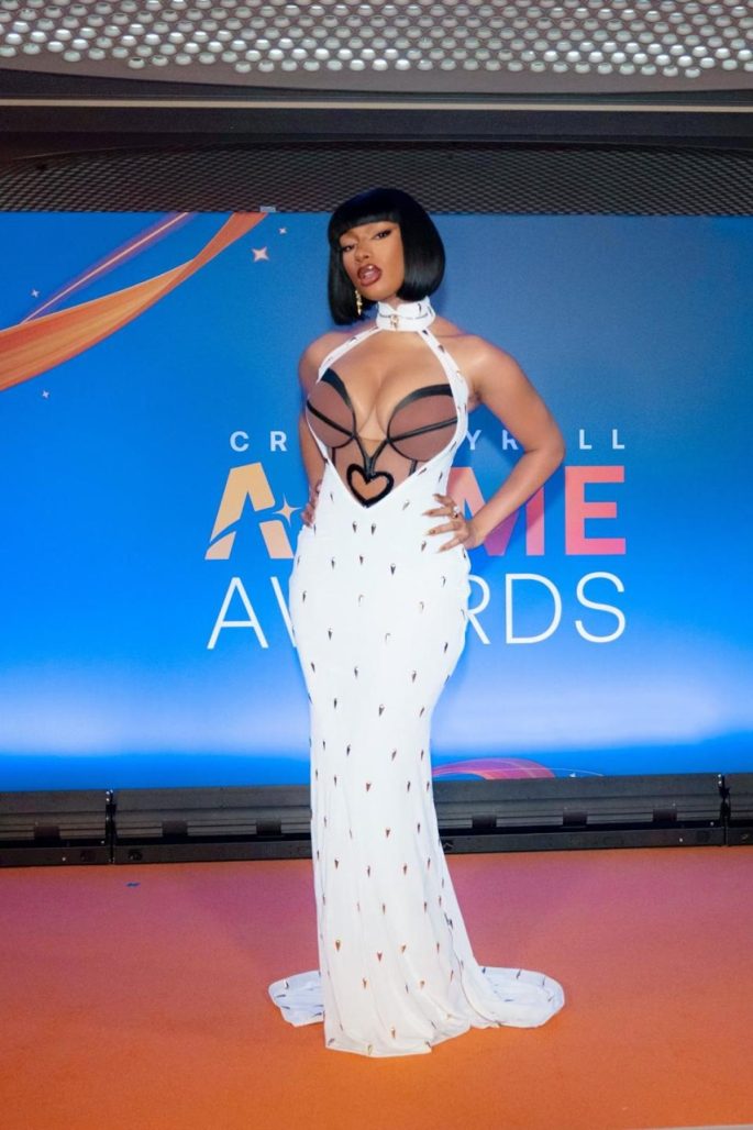 Megan Thee Stallion at the anime awards in a dress inspired by Jojo's Bizarre Adventure.