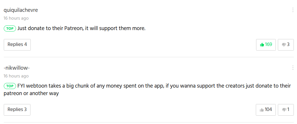 users commenting on using Patreon to support creators over Super Likes.