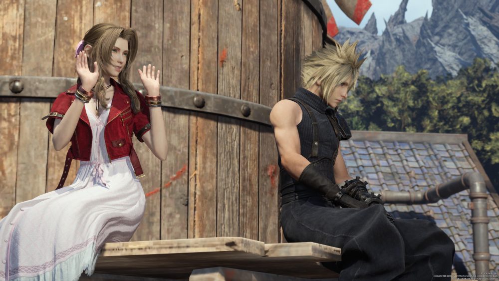 Aerith seeking to give cloud a double high five in final fantasy 7 rebirth