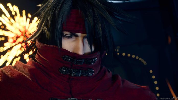 IMG_1570 Vincent Valentine in Final Fantasy 7 Rebirth with fireworks going off at night behind him
