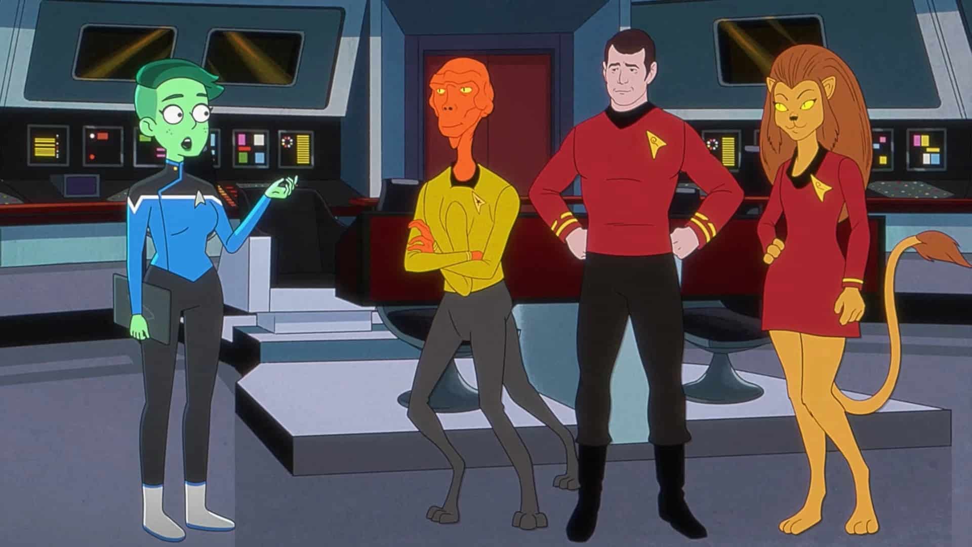 Tendi addresses Arex, Scotty and M'Ress on the bridge of the USS Enterprise from The Animated Series. Also, they may all be holograms.