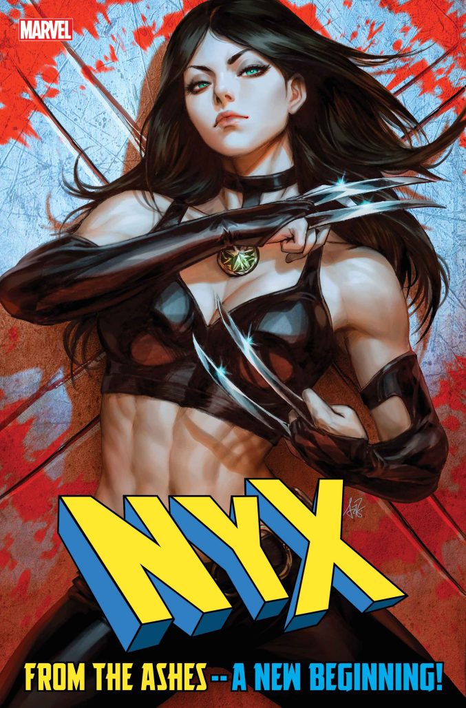 Laura Kinney as Wolverine in NYX claws out and six pack abs showcased.