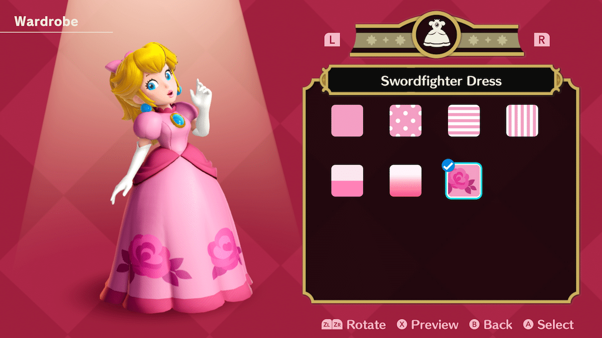 Some of Peach's alternate costumes in Showtime!