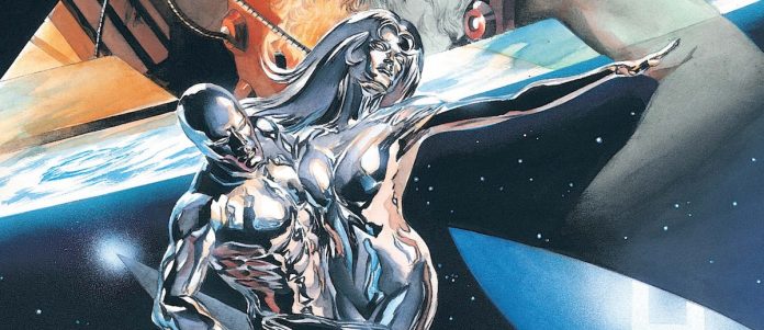 ShallaBalBanner Silver Surfer and a silver Shalla-Bal in space. Art by Alex Ross
