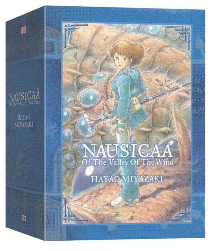 nausicaa cover girl standing in front of giant insect
