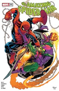 The cover to Amazing Spider-Man #50 (2024). Drawn by Ed McGuinness. It features Spider-Man battling the Green Goblin.