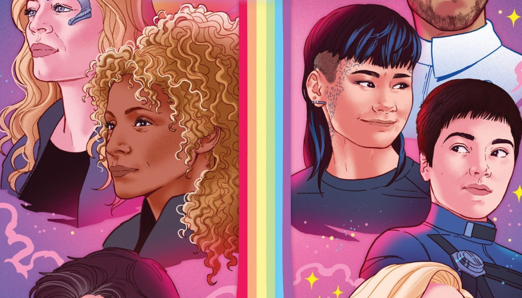 Seven, Raffi, Gray Tal and Adira Tal on the cover of Star Trek: Celebrations #1.