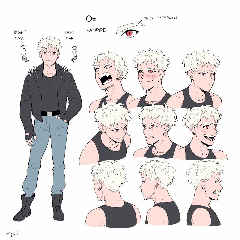 character and expression sheet of Oz the vampire.