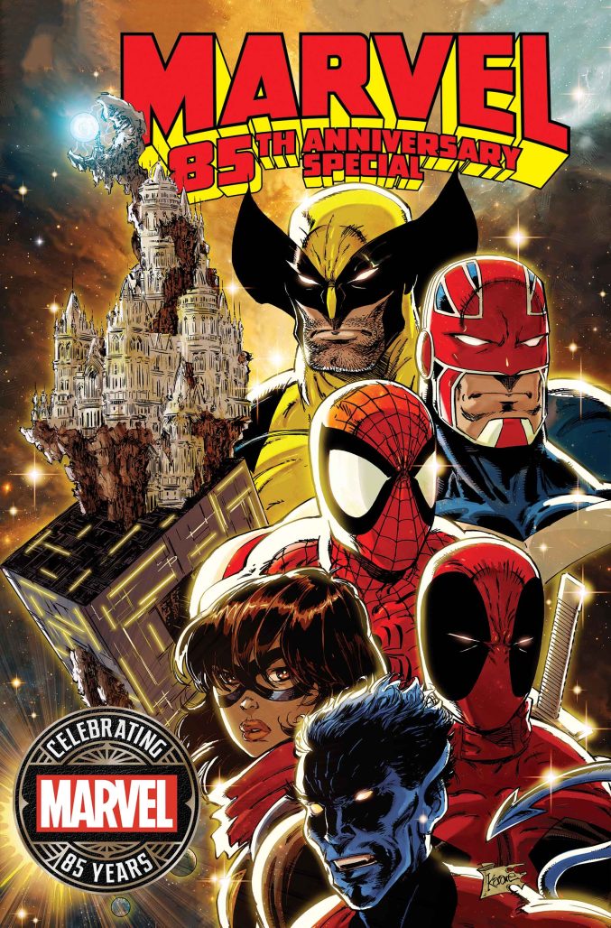 Cover for Marvel's 85th anniversary special with Wolverine, Spider-Man, Kamala Khan, Deadpool, and Night Crawler on the cover.