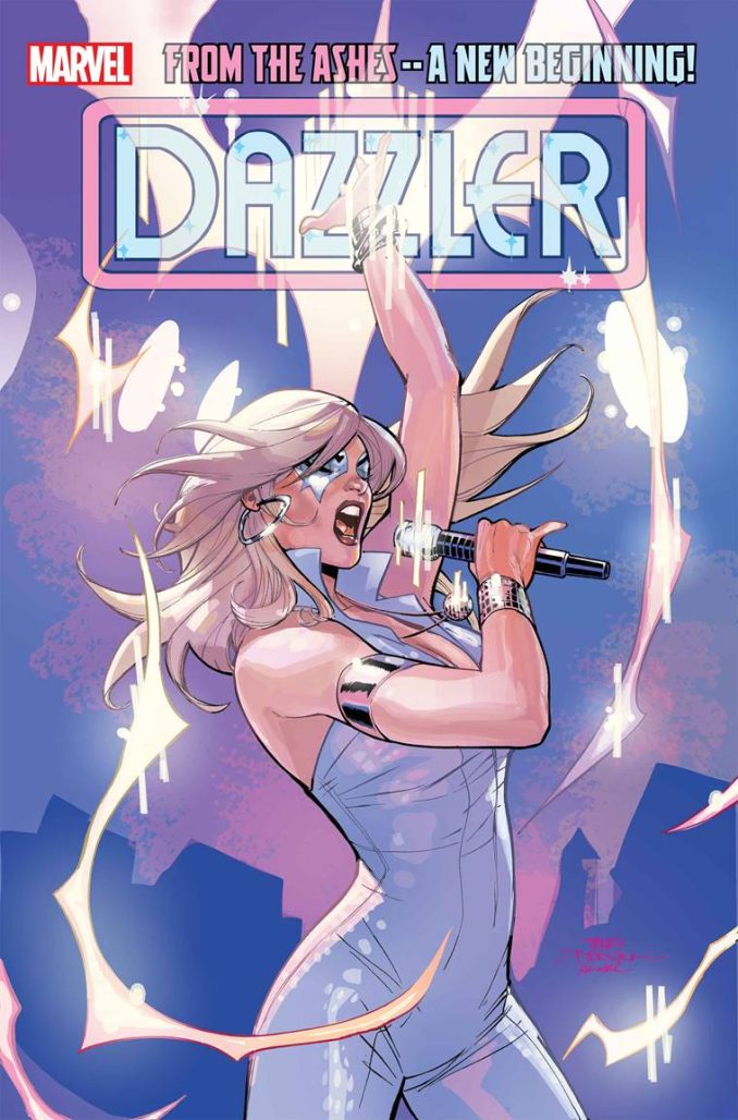 dazzler performing with microphone in right hand in dazzler #1