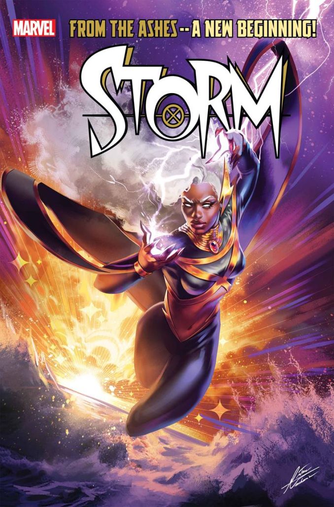 storm in purple with lightning in her right hand