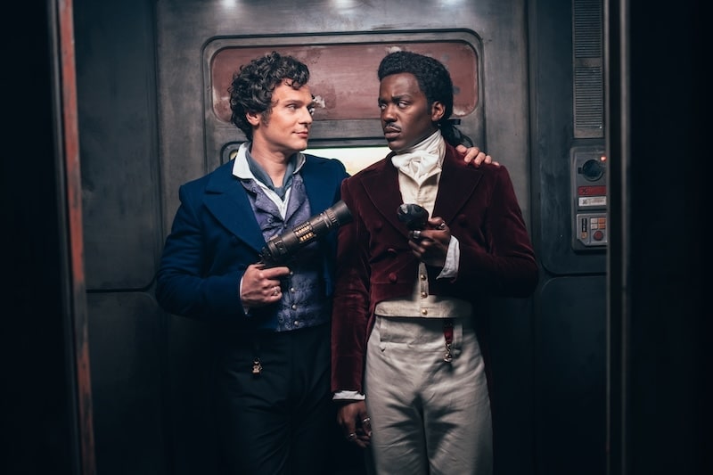 The Doctor and Rogue flirting on a spaceship