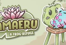 Video Game Review: Kamaeru: A Frog Refuge, while adorable, isn’t entirely ribbeting A blue frog with pink spots, closed eyes, and a tiny smile sits on a green frog chair. To its left is a big lily pad with a pink flower. The lily pad, in green text, says Kamaeru in large letters. A Frog Refuge is written in smaller white letters underneath it.
