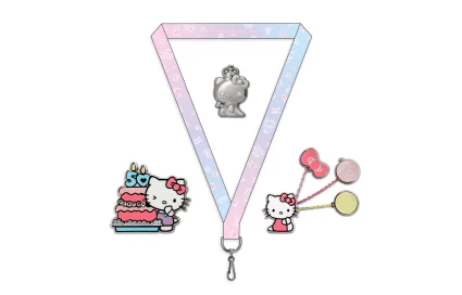Kidrobot Hello Kitty 50th Anniversary Premium Pins & Lanyard Set