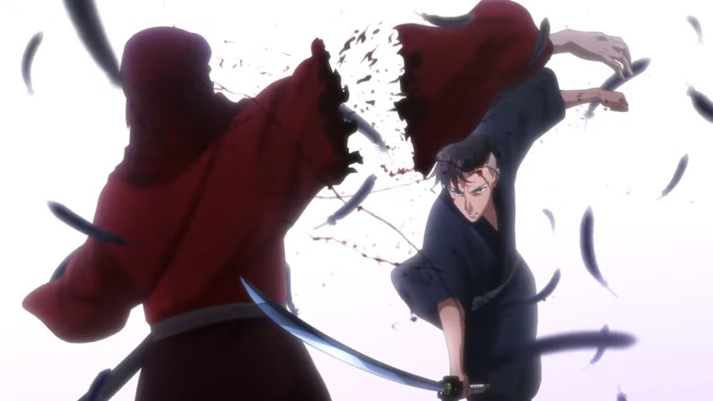 transforming bird man cuts enemy with sword