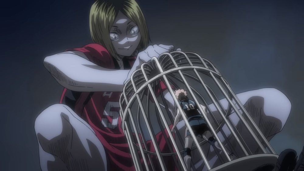 Kenma traps Hinata in a birdcage