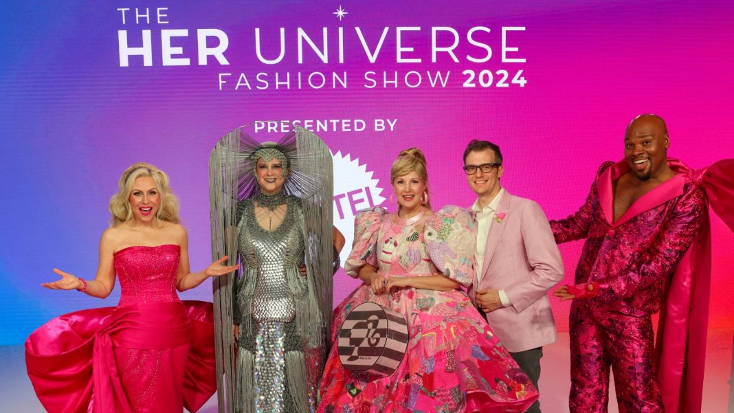 Ashley Eckstein and Michael James Scott with Her Universe Fashion Show 2024 Winners Candice Miller and Wes Jenkins (Photo by Mark Edwards)