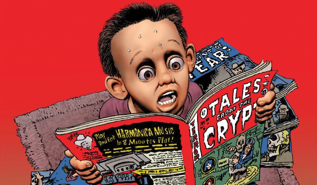 A kid reading tales from the crypt in Epitaphs from the Abyss variant
