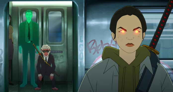 Hit MOnkey s2 Bryce, Monkey and Haruka in Marvel's Hit-Monkey season 2.
