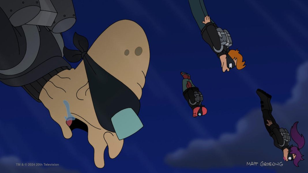 The One Amigo Farnsworth's 4 (Hubert, Zoidberg, Fry and Leela) skydiving.