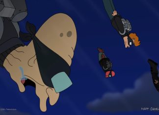TV Review: FUTURAMA season 12 boldly goes where the series hasn’t gone before Farnsworth's 4 (Hubert, Zoidberg, Fry and Leela) skydiving.