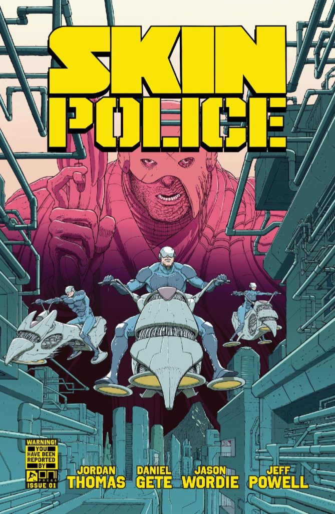 hover biker people on cover b skin police