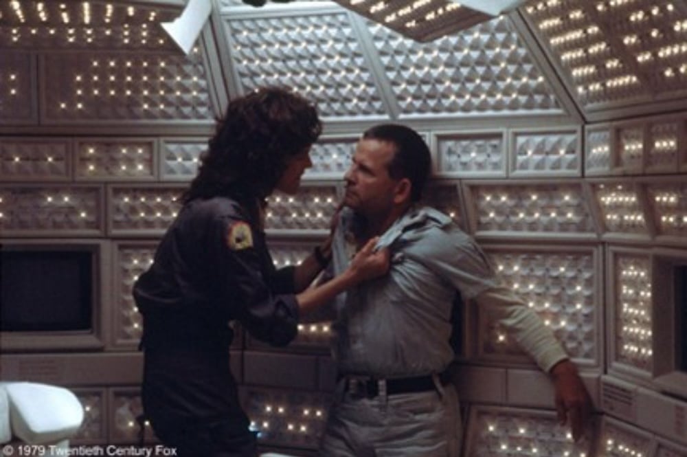Sigourney Weaver and Ian Holm in the climactic scene in Alien.