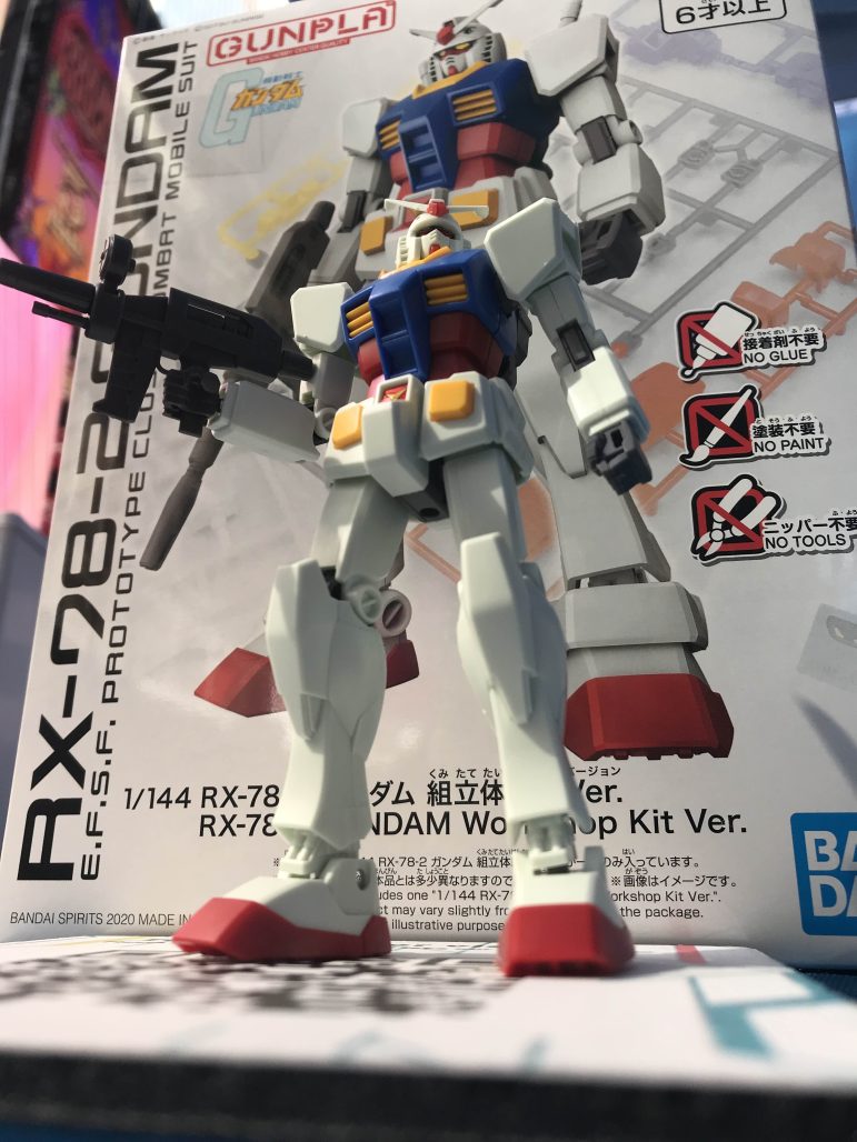 the RX-78-2 Gundam workshop kit fully assembled during the event.