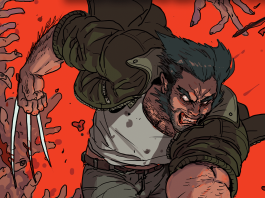Savage Wolverine sees Logan cutting through a monster with many fingers across the red backdrop