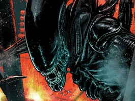 Alien xenomorph with orange backdrop
