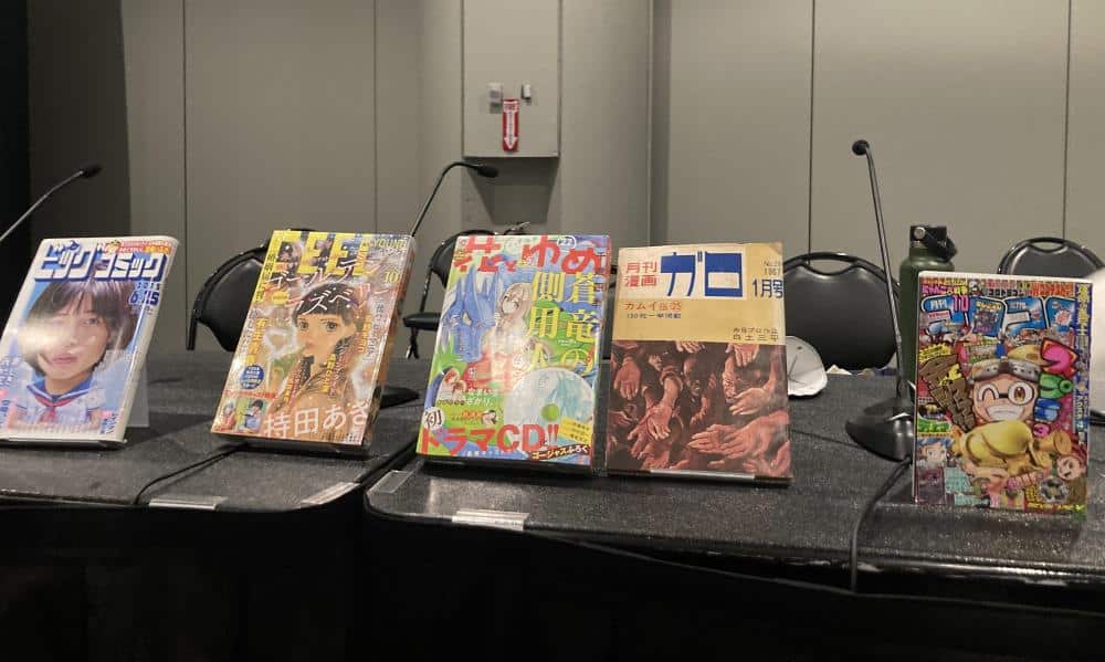 manga magazines on display on a table