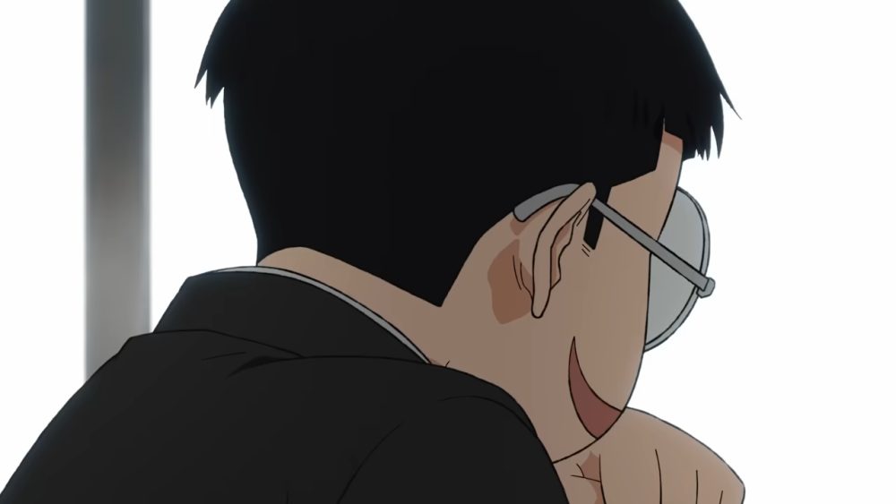 okarun grins from behind