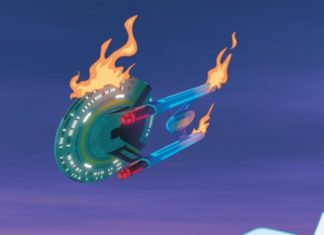 Graphic Novel Review: STAR TREK: LOWER DECKS: WARP YOUR OWN WAY is the ultimate Choose Your Own Adventure The Cerritos in the sky, burning.