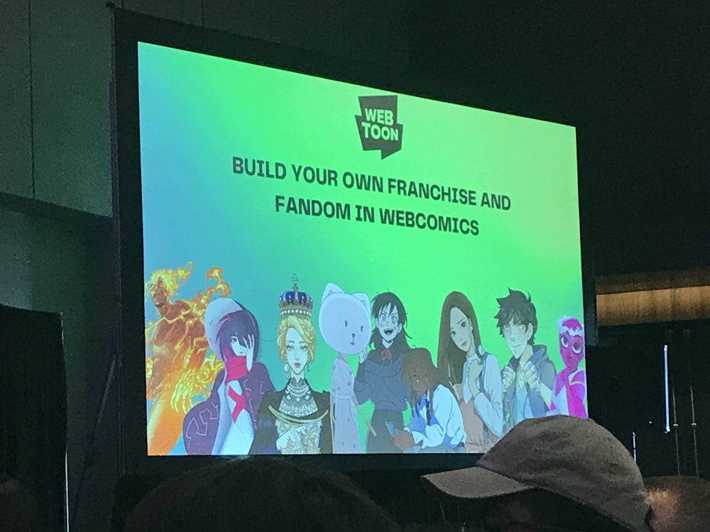 the first slideshow for the WEBTOON panel with various characters from the Originals platform at the forefront.